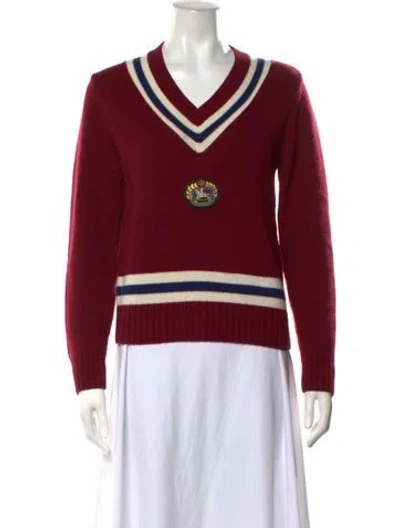 Pre-owned Burberry Wool V-neck Sweater In Red