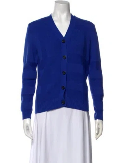 Pre-owned Burberry Wool V-neck Sweater W/ Tags In Blue