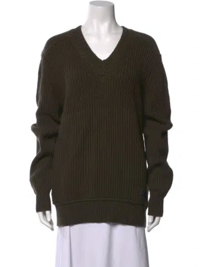 Pre-owned Burberry Wool V-neck Sweater W/ Tags In Green