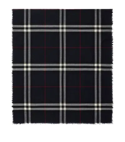 Burberry Wool Wide Check Scarf In Blue