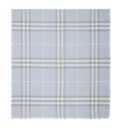 Burberry Wool Wide Check Scarf In Blue