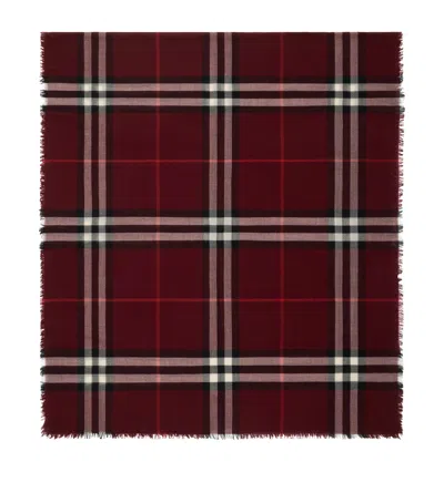 Burberry Wool Wide Check Scarf In Burgundy