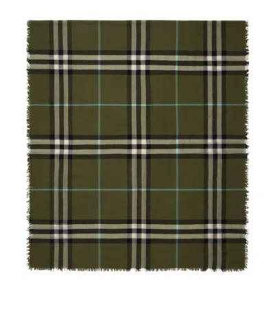 Burberry Wool Wide Check Scarf In Green