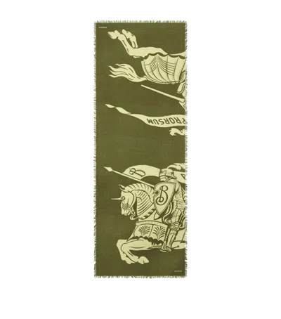 Burberry Wool Wide Ekd Scarf In Green