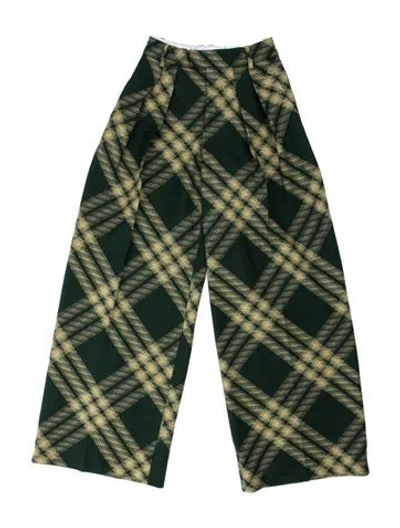 Pre-owned Burberry Wool Wide Leg Pants In Green