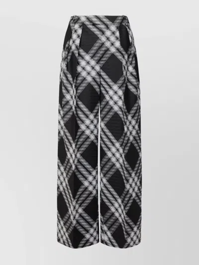 BURBERRY WOOL WIDE LEG PANTS WITH CHECKERED PATTERN