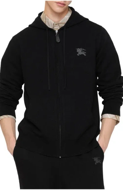 Burberry Equestrian Knight Design Zip Wool Hoodie In Black