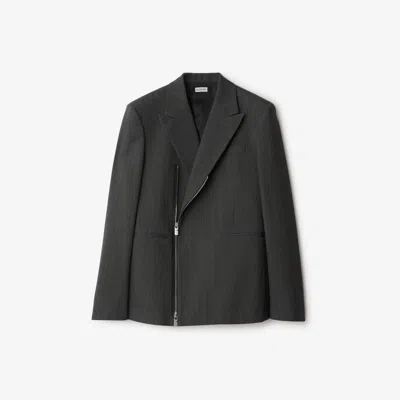 Burberry Wool Zip Tailored Jacket In Grey Black