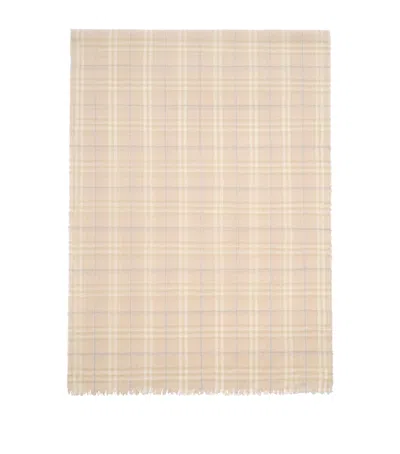 Burberry Wool-blend Embellished Check Scarf In Gray