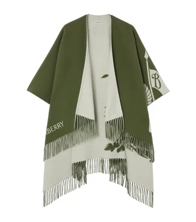 Burberry Wool-cashmere Ekd Cape In Green