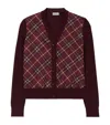 Burberry Check Panel Wool Silk Cardigan In Red