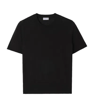 Burberry Wool-silk Check Panel T-shirt In Black