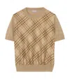 Burberry Check Panel Wool Silk T-shirt In Brown