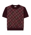 Burberry Check Panel Wool Silk T-shirt In Burgundy