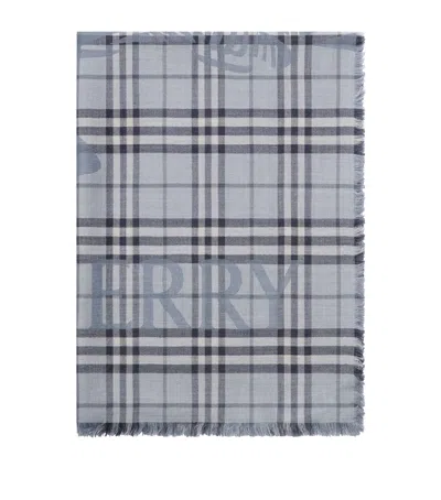 Burberry Wool-silk Knight Check Scarf In Gray