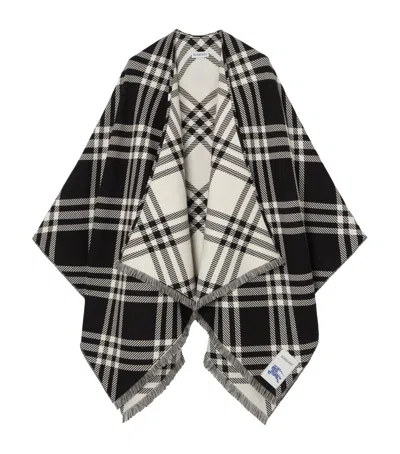 Burberry Wool-silk-cashmere Check Cape In Black