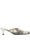 Burberry Woven Check Leather Mules In White