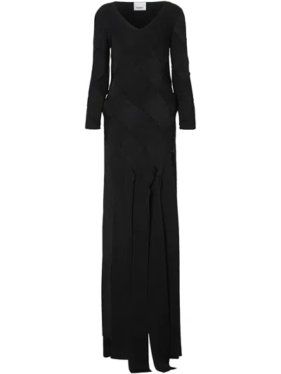 Burberry Woven Panel Evening Dress In Black