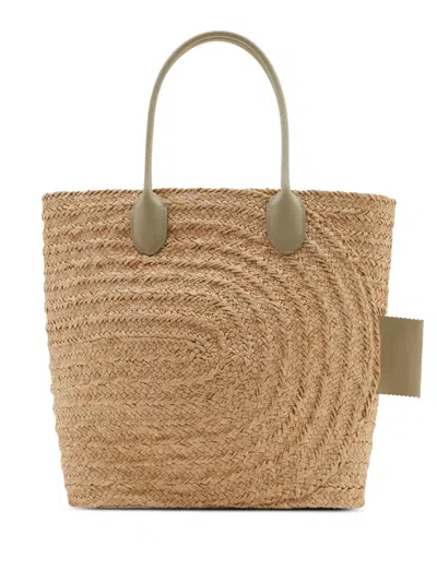 Burberry Natural Woven-raffia Tote Bag In Nude