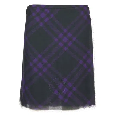 BURBERRY BURBERRY WRAP- BELT CHECK-PATTERN FRAYED SKIRT