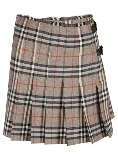 Burberry Wrap Closure Wool Skirt In Gray