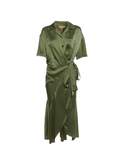 Pre-owned Burberry Wrap Shirt Midi Dress In Green