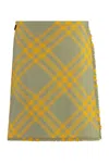 Burberry Fringed Pleated Checked Woven Mini Wrap Skirt
