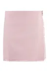 Burberry Wool Miniskirt With Buckle And Fringed Hem In Pink