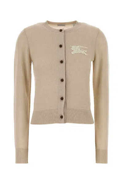 Burberry Wool Cotton Cardigan Long Sleeves Crew Neck In Neutral