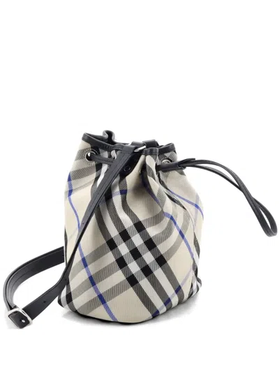 Pre-owned Burberry Wristlet Vintage Check Canvas Mini Bucket Bag In Blue