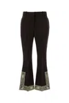 Burberry Cropped Embroidered Wool Silk Flared Trousers In Brown