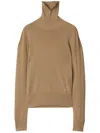 Burberry High-neck Wool Sweater With Logo Intarsia In Beige