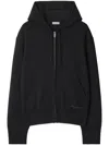 Burberry Logo Embroidered Zip-up Drawstring Hoodie In Black