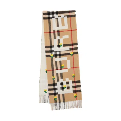 Pre-owned Burberry X Minecraft Logo And Check Cashmere Scarf In Archive Beige