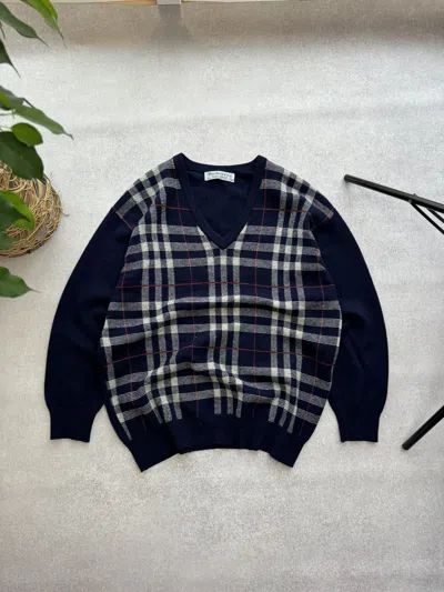 Pre-owned Burberry X Vintage Burberrys Nova Check Wool Sweater In Blue