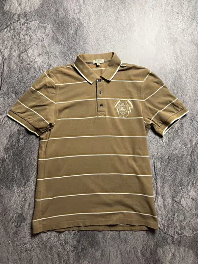 Pre-owned Burberry Y2k  Striped Luxury Blokecore Style Polo Tee Shirt In Brown