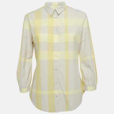 Pre-owned Burberry Yellow Checked Cotton Three-quarter Sleeve Shirt M
