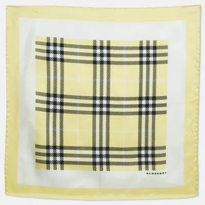 Pre-owned Burberry Yellow Checked Silk Square Scarf