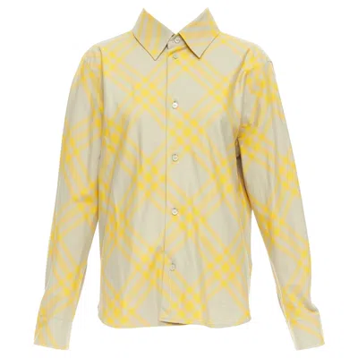 Pre-owned Burberry Yellow Khaki Knight House Check Long Sleeve Shirt Uk8 S