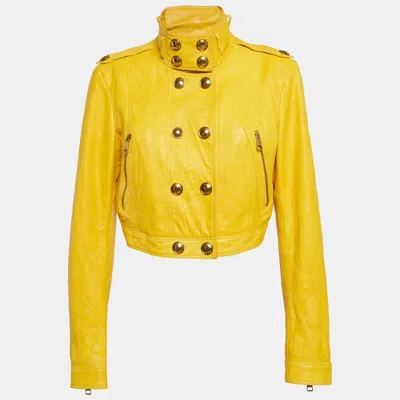 Pre-owned Burberry Yellow Leather Biker Jacket M
