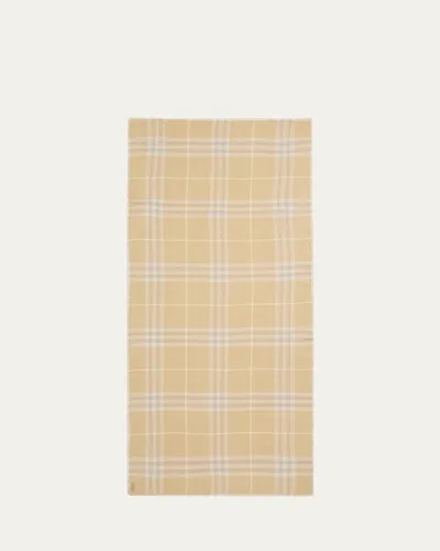 Burberry Yellow Lightweight Check Wool Scarf In Flax