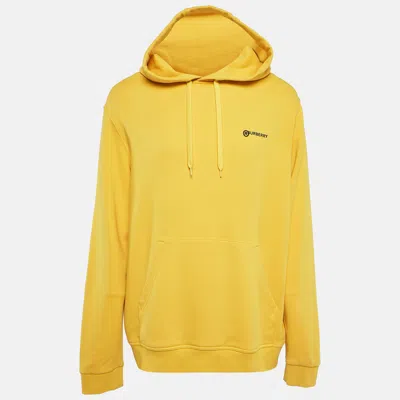 Pre-owned Burberry Yellow Logo Emboss Print Cotton Robson Hooded Sweatshirt L