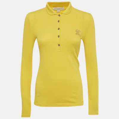 Pre-owned Burberry Yellow Logo Foil Print Cotton Polo T-shirt S