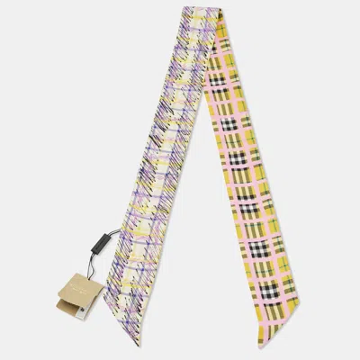 Pre-owned Burberry Yellow/brown Checked Silk Bandeu Scarf