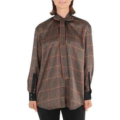 Pre-owned Burberry Yolanda Houndstooth Pussy-bow Blouse In Brown