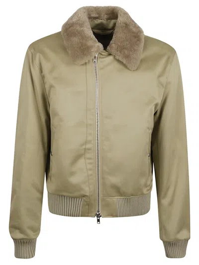 Burberry Bomber-style Coat With Plush Collar In Green