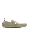Burberry Leather Motor Low Loafers In Gray