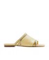 Burberry Leather Peep-toe Slides With Equestrian Knight Design In Yellow