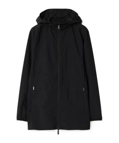 Burberry Zip Hooded Jacket In Black