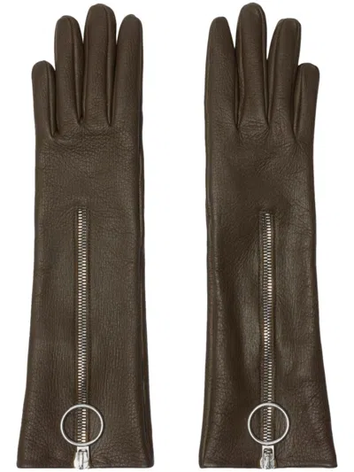 Burberry Leather Zip Gloves In Brown
